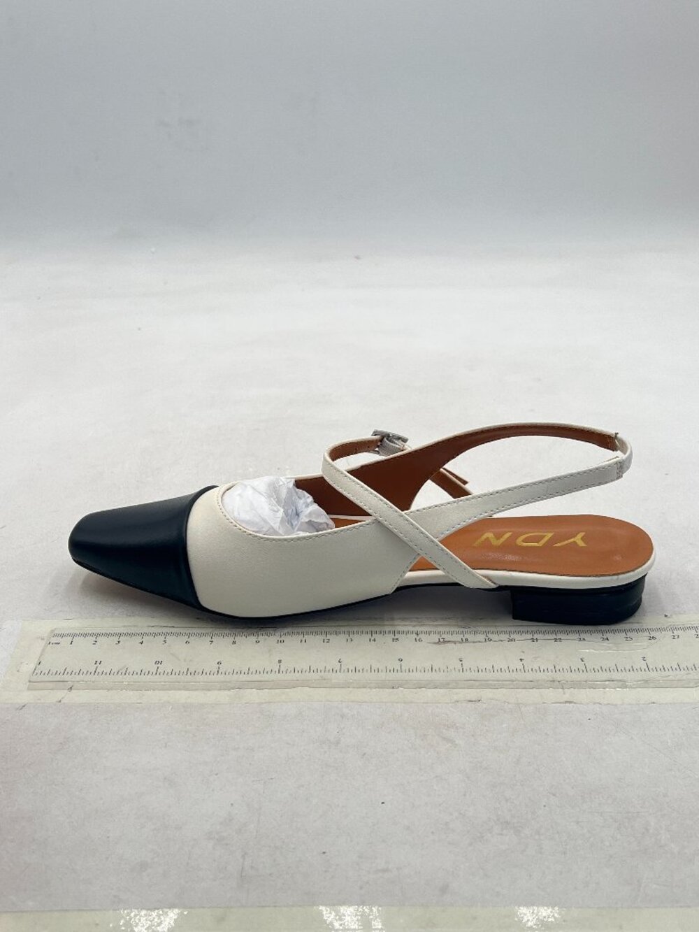 YDN Black/White Square Toe Sandals Block Low Heel Slingbacks Cute Mary Jane Shoe